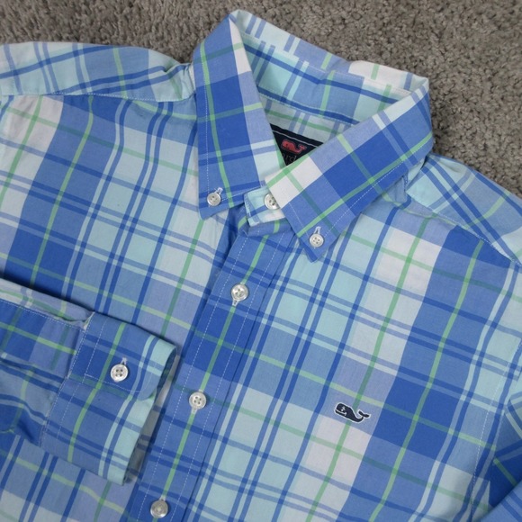 Vineyard Vines Other - Vineyard Vines Shirt Mens Small Blue Plaid Slim Fit Whale Cotton Logo Button Up